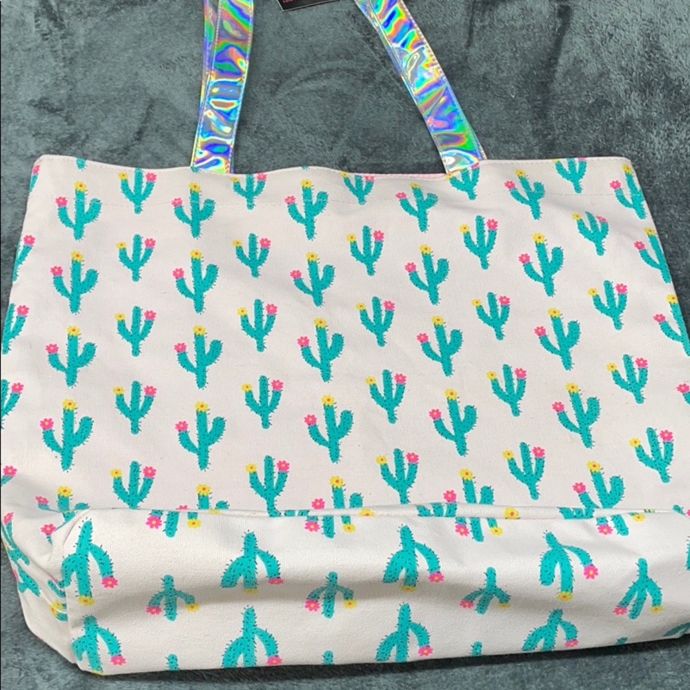CACTUS Pink green large canvas beach tote NWOT